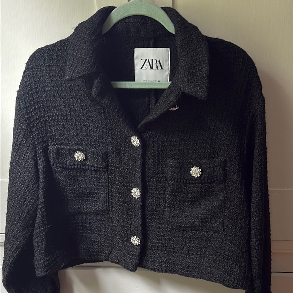 Zara Black Blazer Textured Cropped